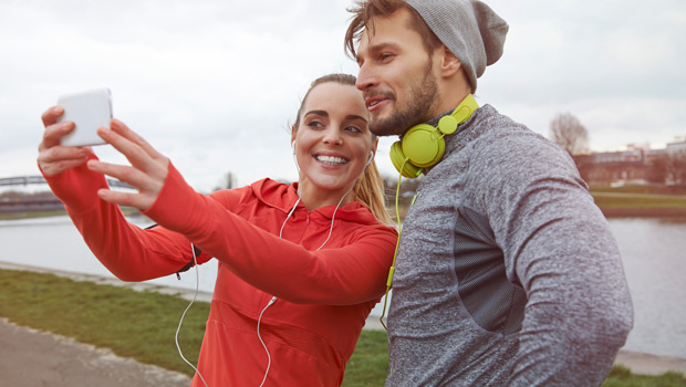 A couple taking a selfie