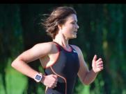 Triathlete Running in Black Skinsuit