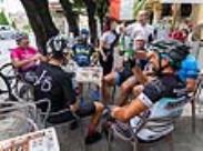 cyclists drinking after a ride-front