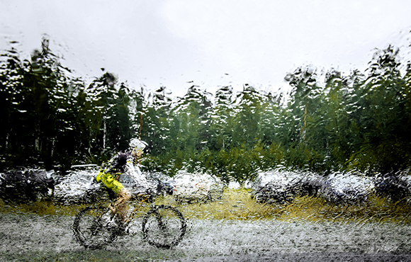 road biking in the rain