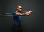 man using a resistance band-front