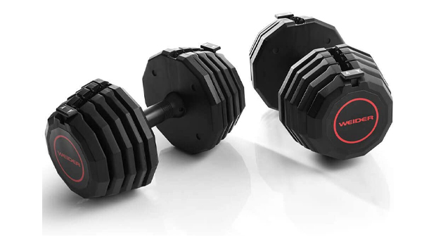 Weider Select-A-Weight Adjustable 50 Pound Dumbbell Weights Pair with Rack