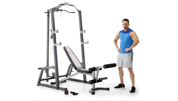 Marcy Pro Deluxe Cage System with Weightlifting Bench All-in-One Home Gym