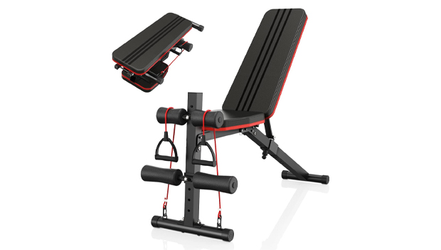 naspaluro Adjustable Weight Bench with Resistance Bands, Foldable Workout Bench for Home GYM