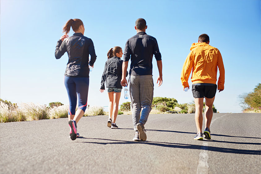 A group of four walking together