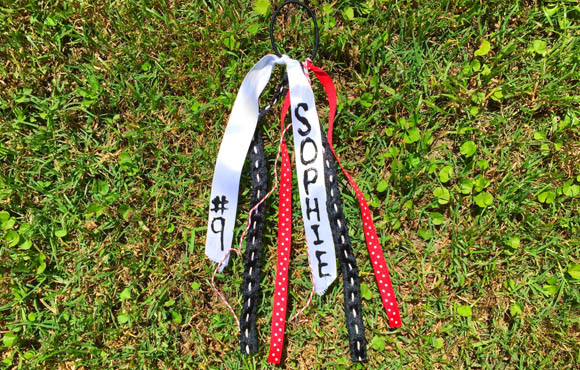 Softball Ponytail Holder Bow Red White Black Ribbon Kids Baseball Hair Streamer 