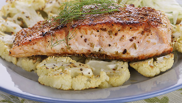 grilled salmon and cauliflower