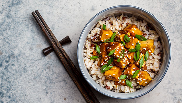 stir-fry tofu and brown rice