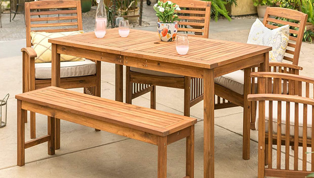 Best Wood Outdoor Furniture - Walker Edison Rendezvous Modern Solid Acacia Wood Outdoor Dining Set