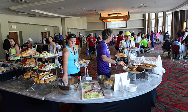 Runners at a catered buffet